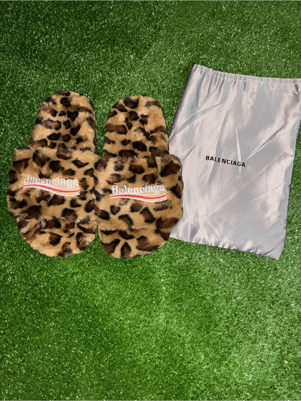 Balenciaga Leopard Print Faux-Fur Slide Slippers - Brown, Black